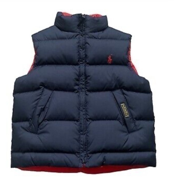 Polo Ralph Lauren Toddler Navy Red Reversible Quilted Down Fill Vest Size 2/2T